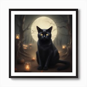 Black Cat In The Forest Art Print