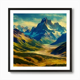 An Illustration Of A Mountain In The Style Of Impressionism With A Wide Aspect Ratio 3 Art Print