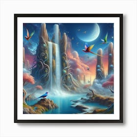 Cherry blossom waterfall (surrealism) - Style D Art Print