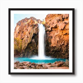 Desert Oasis Waterfall Square Art Print