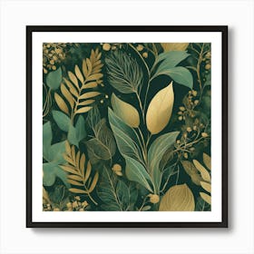 Gold Leaves Wallpaper Art Print