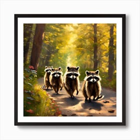 Raccoons In The Woods Art Print