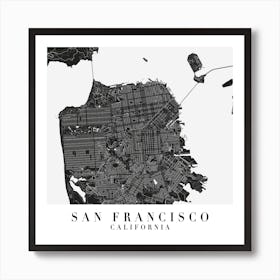 San Francisco California Minimal Black Mono Street Map  Square Art Print