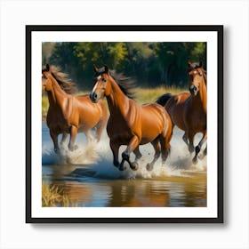 Horses Running In The Water Art Print