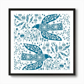 Teal Green Peace Dove Birds Art Print