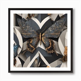 Butterflies And Geometric Shapes Art Print