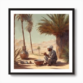 Man In The Desert Making Tea Art Print