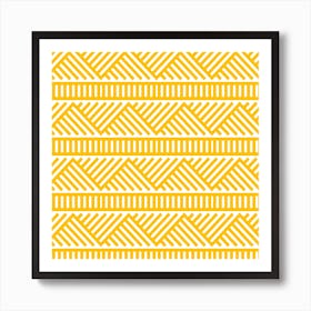 Golden Wheat - Ladder Stripes - Amber Yellow on White - Abstract Textured Geometric Ornament - Line Art - Rural Pattern Art Print