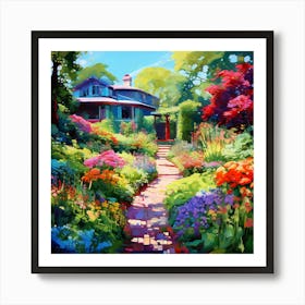 Garden Path, Design An Artwork Of A Bustling City Street In The Rain 3 Art Print