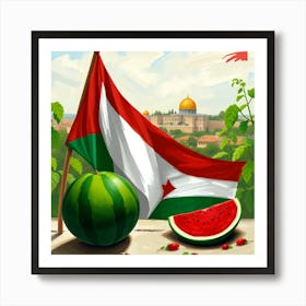 Watermelon And Flag Art Print