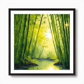 A Stream In A Bamboo Forest At Sun Rise Square Composition 223 Art Print