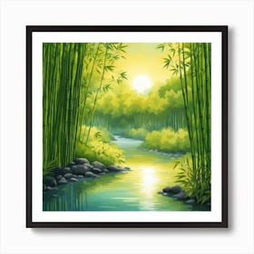 A Stream In A Bamboo Forest At Sun Rise Square Composition 344 Art Print