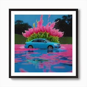 Car In Water Art Print