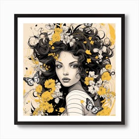 Girl With Flowers 3 Art Print