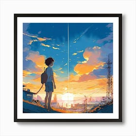 Boy And The Sunset Art Print