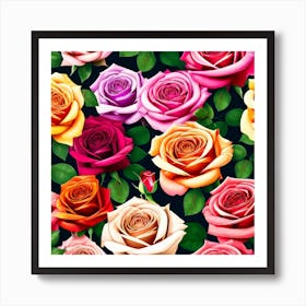 Colorful Roses Seamless Pattern 4 Art Print