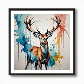 Water Colored Wall Painting Of A Deer Water Color Spray Art Print