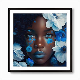 Blue Flower Girl 1 Art Print