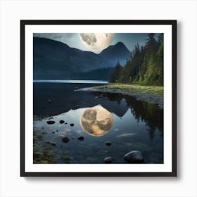 Full Moon Over Lake Art Print