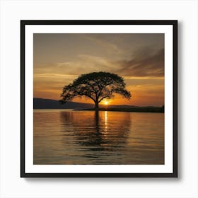 Lone Tree At Sunset Art Print