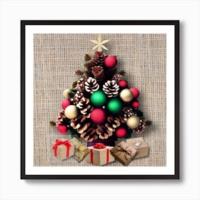 Pine Cone Christmas Tree On Burlap Art Print