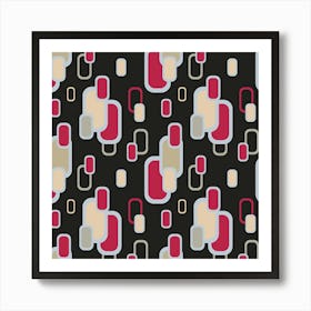 Abstract Retro Geometry on black bg Pattern Art Print