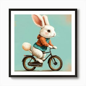 A Cute Rabbit Is Riding A Bike 2 Art Print