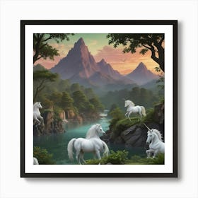 Unicorns In The Mountains 4 Art Print