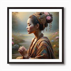 Asian Woman Praying Art Print