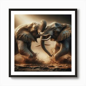 Two Elephants Fighting Art Print