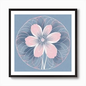 A White And Pink Flower In Minimalist Style Square Composition 694 Art Print