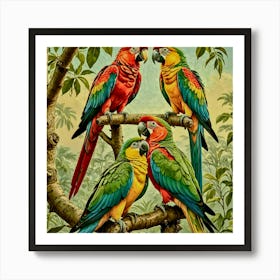 Parrots On A Branch 2 Art Print