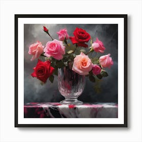 Rose Bouquet in Crystal Vase Art Print