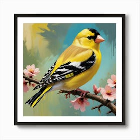 Maximalist Bird Painting American Goldfinch 1 Art Print Art Print