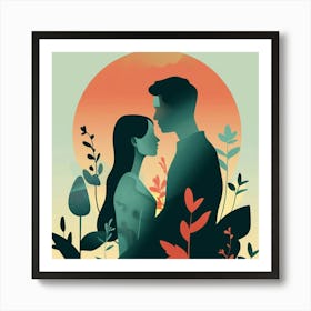 Couple In Love At Sunset Art Print