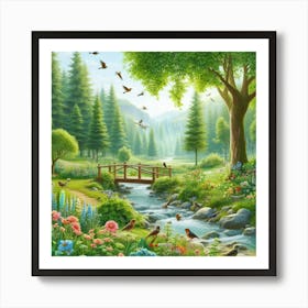 Bridge Over A Stream Art Print