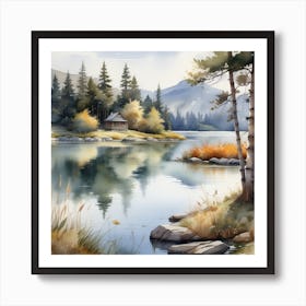 Watercolor Of A Lake 4 Art Print