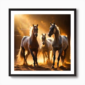 Arabian Horses With Sunlight 2 Art Print