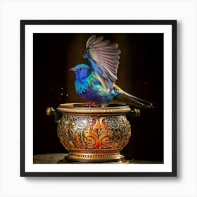 Firefly Iridescent Bird Rising From A Baroque Paint Pot 1622 (2) Art Print