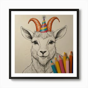 Goat In A Party Hat 2 Art Print