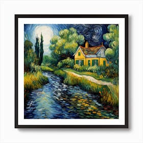 Gogh's Whispering Riverside Haven Art Print