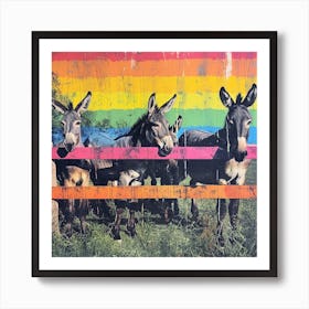 Rainbow Donkey Retro Stripe Collage 3 Art Print
