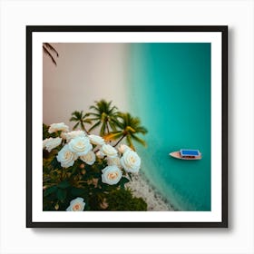 White Roses On The Beach1 Art Print