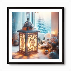 Christmas Lantern In The Window Art Print