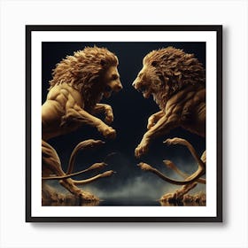 Two Lions Fighting Art Print