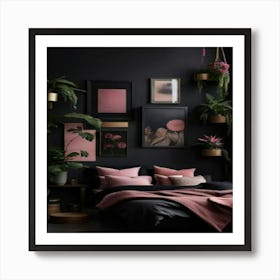 Black Bedroom With Pink Accents Art Print