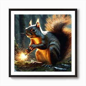 Squirrel With A Torch Art Print