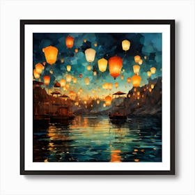 Paper Lanterns In The Sky 3 Art Print