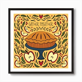 Autumn Apple Pie Yellow Square Illustrated Art Print