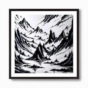 Black And White Painting, black and white art, abstract landscape Art Print